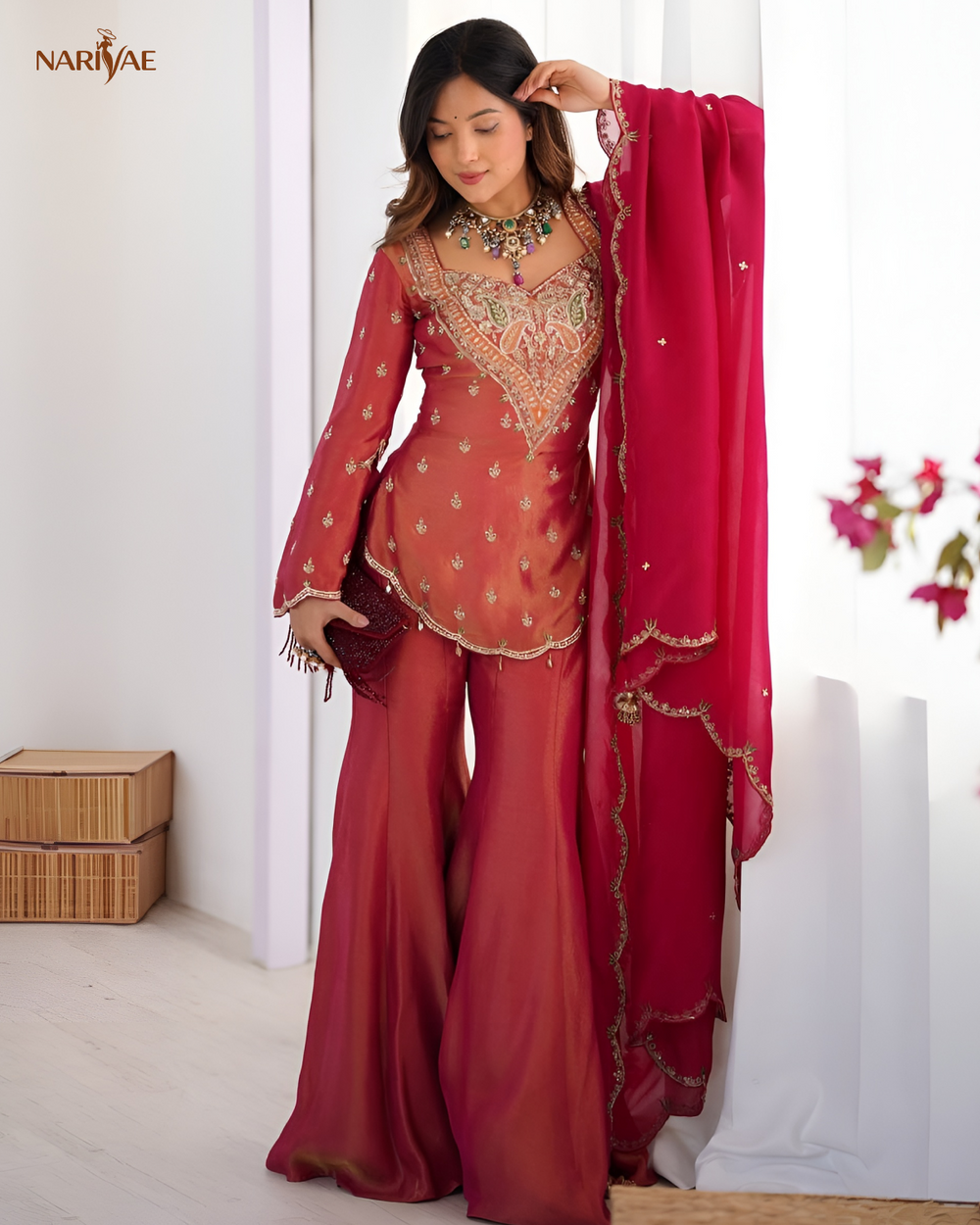 Simar Silk Embroidered Kurta Set with Palazzo & Dupatta | Designer Ethnic Wear | Fully Stitched Ready to Wear
