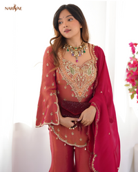 Simar Silk Embroidered Kurta Set with Palazzo & Dupatta | Designer Ethnic Wear | Fully Stitched Ready to Wear