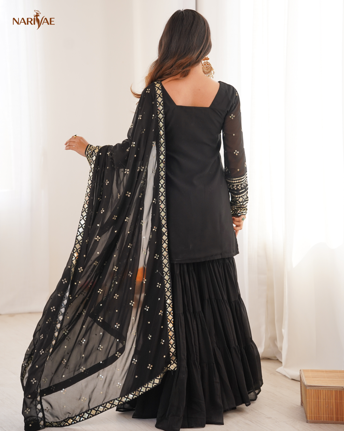 Heavy Georgette Ruffle Sharara Set | Embroidered Sequence Work Top with Dupatta | Fully Stitched Ready to Wear Party Wear Outfit