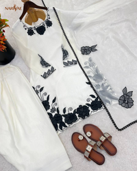 Fendy Silk Embroidered Kurta Farshi Pant Set with Dupatta | Elegant Ethnic Wear for Women | Fully Stitched Ready to Wear